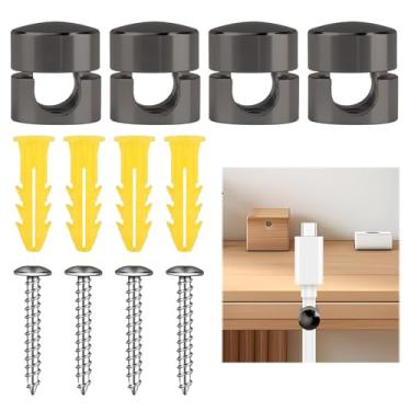 Imagem de 4 peças de suporte preto para mesa de cabeceira, suportes de cabos de carregador de telefone, organizador de cabos de metal adesivo, clipes de alumínio para gerenciamento de fios, suportes de âncora