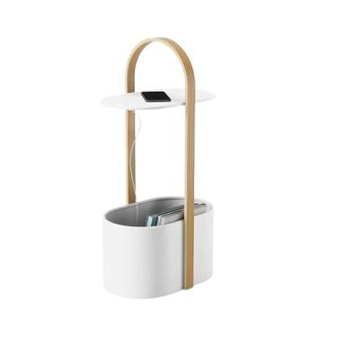 Imagem de Mesa lateral moderna para sala de estar, mesa de canto redonda para sofá, sala de estar, prateleira de armazenamento simples (branca)