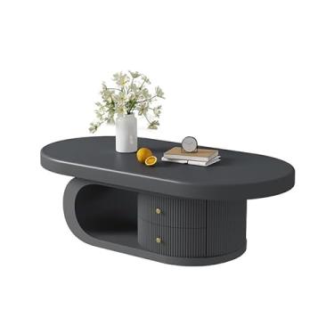 Imagem de Mesa de centro moderna vintage oval de madeira maciça para sala de estar, design econômico para pequenas casas simples (preta, 100 cm)