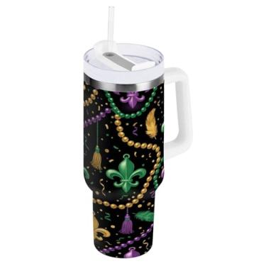 Imagem de Blueangle Copo isolado de carnaval de 850 g com alça e tampa de palha, caneca de viagem reutilizável de aço inoxidável (426)