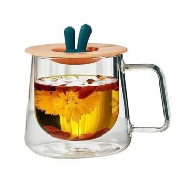 Imagem de x3anggyt5 Copos de parede dupla com alça e tampa de silicone, copo de vidro borossilicato transparente para suco de café com leite e chá (rosa)