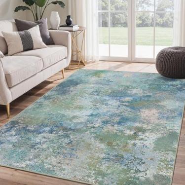 Imagem de BEIMO Tapetes de área de 2,5 m x 2,5 m para sala de estar, quarto, tapete abstrato moderno lavável à máquina, tapete grande macio de pelo baixo com suporte antiderrapante para sala de jantar, azul e