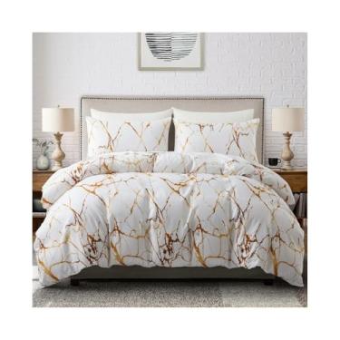 Imagem de x3anggyt5 Conjunto de capa de edredom de mármore de ouro branco 3 Picecs, capa de edredom moderna abstrata para a pele com fronha (EUA solteiro (173 x 229 cm))