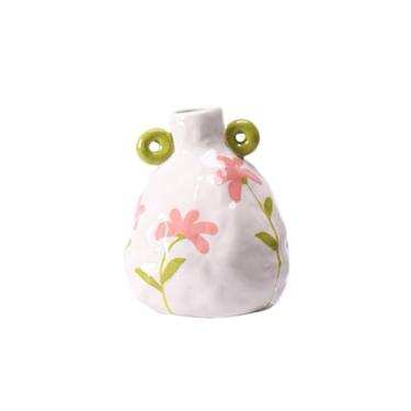 Imagem de Vaso de cerâmica de flores frescas, arranjo de flores simples, arranjos de flores secas, flores brancas, adequado para uso interno