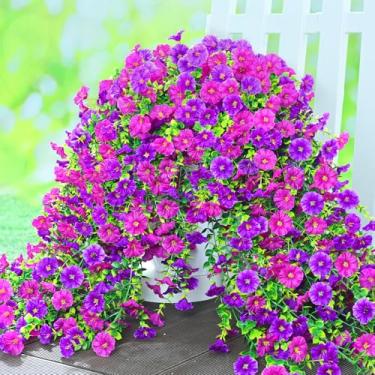 Imagem de Flores artificiais para pendurar ao ar livre, flores falsas para decoração, plantas artificiais resistentes a UV, 4 peças de glória da manhã para uso ao ar livre, jardim, pátio, varanda, quintal,
