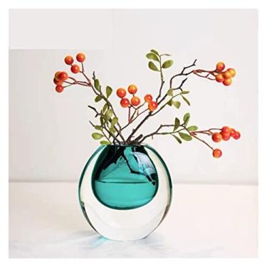 Imagem de Decoração de vaso de vidro de luxo nórdica moderna, arranjo de flores para sala de estar, mesa de casa simples moderna e pequena para decoração de varanda (azul)