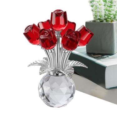 Imagem de Rosa De Vidro Flor - Estátua De Rosa Artificial Romântica Em Vidro 3D - Figuras de Flor de,para Esposa Mãe Irmã Filha Família e Amigos em Festas Noivado Cerimónias e Ano