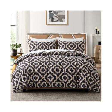 Imagem de Conjunto de capa de edredom com estampa geométrica chique de luxo, microfibra macia, reversível, com zíper e laços nos cantos (Queen (229 x 229 cm))