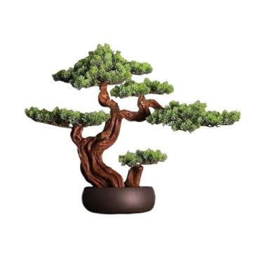 Imagem de Plantas falsas artificiais, ornamentos decorativos de pinheiro, bonsai, entrada para sala de estar, verde, zen, decorações macias