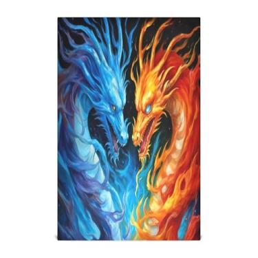 Imagem de Wassud Toalhas de cozinha dragão de fogo e dragão de água panos de prato de cozinha 1 pacote panos de prato macios com laço para pendurar toalha de mão de secagem rápida super absorvente toalhas de