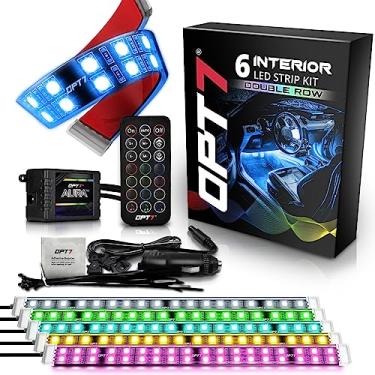 Imagem de OPT7 Kit de tira de LED para luzes de carro interiores Aura - 16+ cor inteligente, sincronização de som, suporte de porta, padrões de exibição e piso de apoio remoto embaixo do painel, 6 peças fileiras duplas
