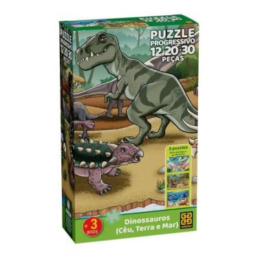 Imagem de Quebra Cabeca Progressivo Dinossauros, Ceu, Terra e Mar Grow 04578