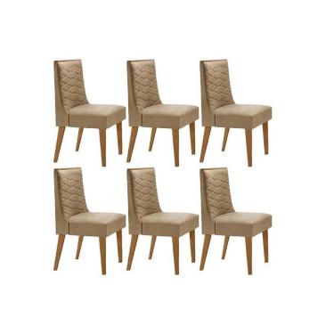 Imagem de Kit 6 Cadeiras de Cozinha Dafne 6 Un Madeira Capuccino/Linho Bege Turim - Rufato