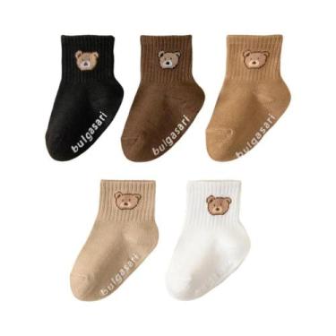 Imagem de Meias Infantis Unissex Antiderrapantes 5 Pares Design De Urso Fofo Par