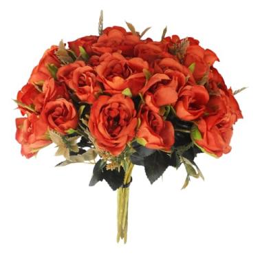 Imagem de TONSHEN 5 pacotes de flores artificiais, decoração de jardim, flores de plástico, plantas falsas para casa, varanda, festa, casamento, decoração interna e externa (laranja)