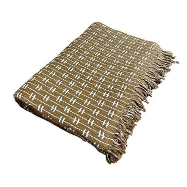 Imagem de Manta para sofá extragrande 2,40 x 1,80 metros Padrão tijolo Decorativa para quarto e sala de estar (Marrom Claro c/Branco)