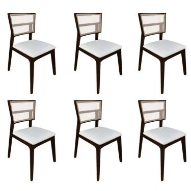 Imagem de Kit 6 Cadeiras De Jantar Tela Premium Madeira Maciça Manuela Branco Facto Castanho