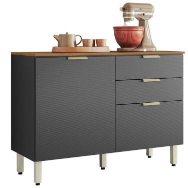 Imagem de Balcão Para Cozinha 120cm 2 Portas 2 Gavetas Olga Amêndola Grafito