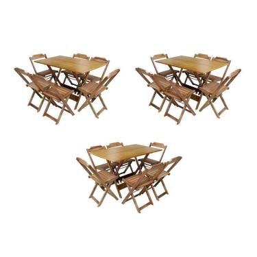 Imagem de Kit 3 Jogos De Mesa Dobravel Com 6 Cadeiras De Madeira 120X70 Para Restaurante E Bar - Mel