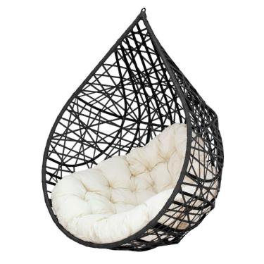 Imagem de Cadeira Balanço Ninho Suspenso Gota Tramado C- Almofada Acesse Móveis Preto C- Branco Gelo