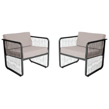 Imagem de Conjunto 2 Poltronas área Externa Fibra Sintética Santiago Preto-branco