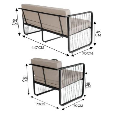 Imagem de Conjunto 2 Poltronas E Namoradeira Fibra Sintética Santiago Preto-branco