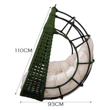 Imagem de Cadeira Balanço Ninho Suspenso Em Corda Náutica Luxo Verde/branco