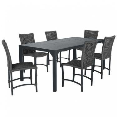 Imagem de 6 Cadeiras Corda Náutica E Mesa Tampo 2,00m Ripado Alumínio Preto