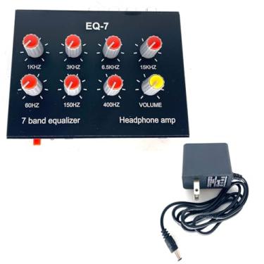 Imagem de Cywhrvzsf Amplificador de sinal de áudio EQ-7 com equalizador de som digital de 2 canais de equalizador de 7 bandas, adaptador de alimentação de 12 V