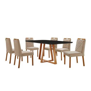 Imagem de Conjunto Sala De Jantar Mesa Florença 180x90cm Preto Com 6 Cadeiras Dallas Veludo Bege