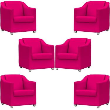 Imagem de Kit 6 Poltronas Mila Corino Pink Pé De Plástico Cromado - Pink, Corino
