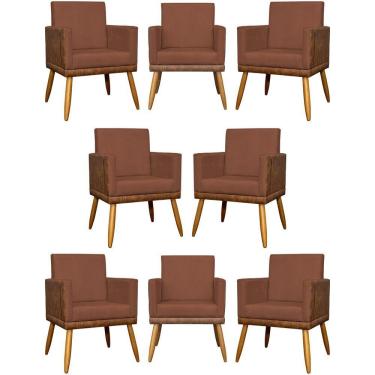 Imagem de Kit 8 Poltronas Decorativas Modernas Para Recepção Lis Corino Pé 30 Cm - Terracota Suede Corino