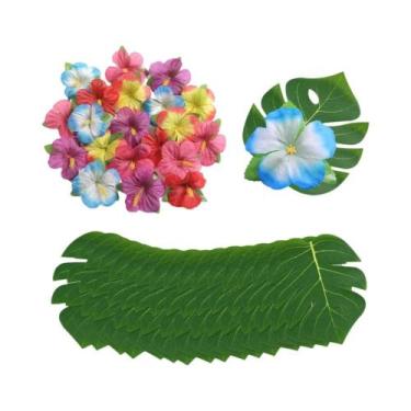Imagem de Flores Artificiais De Hibisco E Folha De Palmeira, 48 Peças, Decoração