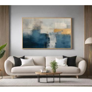 Imagem de Quadros Decorativos com Moldura Abstrato Azul Dourado para Sala Quarto