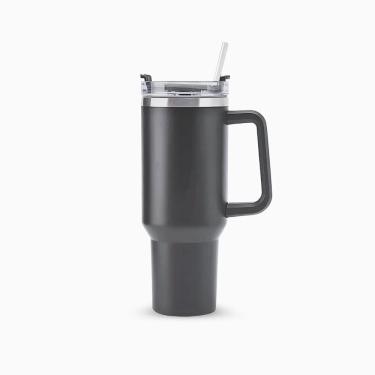 Imagem de Copo Térmico Grande 1200 Ml Canudo Parede Dupla - Cinza