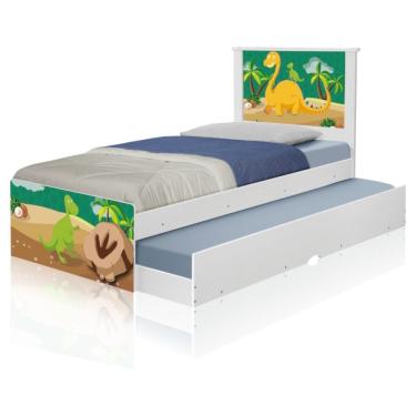 Imagem de Bicama Juvenil Solteiro Barcelona Dinossauro com 2 Colchões Espuma D20 MDF MDP Branco