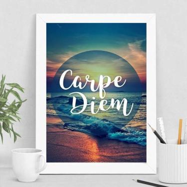 Imagem de Quadro Decorativo Praia Sol Carpe Diem 24x18cm - Branco