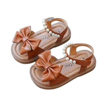 Imagem de Sandálias De Princesa Em Couro Para Meninas Com Laço De Pérolas, Calça