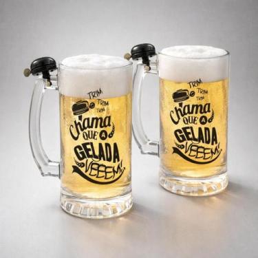 Imagem de Kit 2 Canecas de Chopp 450ml em Vidro com Campainha - Genérica