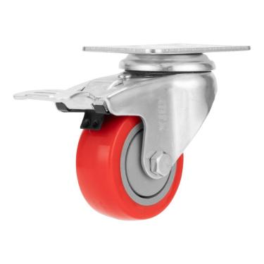 Imagem de Rodízio Borracha Vermelha 3'' 75mm Com Freio 50kg Mtx