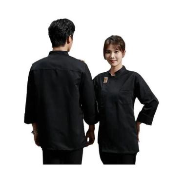 Imagem de Uniforme De Chef Preto, Camisa De Cozinha De Manga Longa, Roupa De Tra