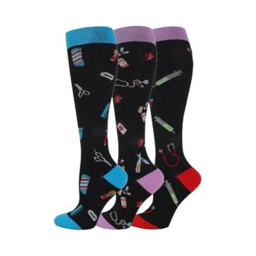 Imagem de Meias De Compressão Para Mulheres E Homens, 3 Pares, Altura Do Joelho,