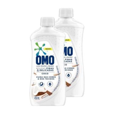 Imagem de Kit 2 Lava-Roupas Omo Líquido Roupas Finas e Delicadas Coco 450ml
