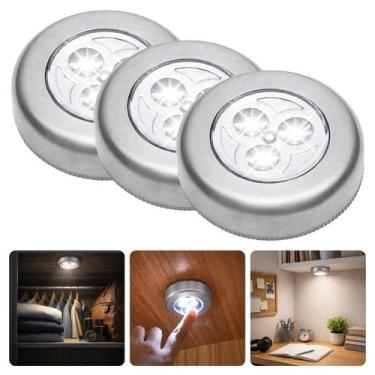 Imagem de Kit Com 3 Luz Noturna Auxiliar Adesiva De Colar Spot Cromado LED Branc