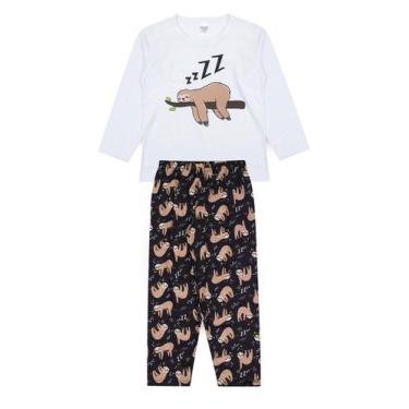 Imagem de Pijama Infantil Masculino Inverno Preguiça - Hey Kids Branco - HeyKids