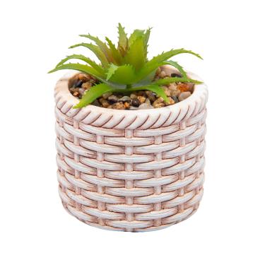 Imagem de Cachepot Lyor Wolff Cerâmica 7,5x7,5x9,5cm Rattan com Suculenta Artificial
