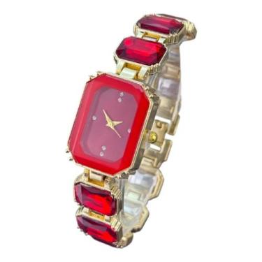 Imagem de Relógio Feminino Dourado Fashion Analógico Pedras Quartzo - Zuriew, Ve