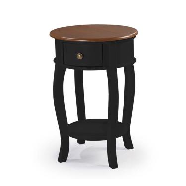 Imagem de Mesa Lateral Redonda com 1 Gaveta e Prateleira 1035 Linz Móveis - Preto/Imbuia Glazer