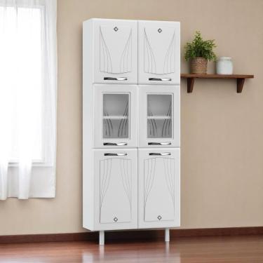 Imagem de Paneleiro Armário de Cozinha Aço 80cm com Vidros 6 Portas Multimóveis CR20532