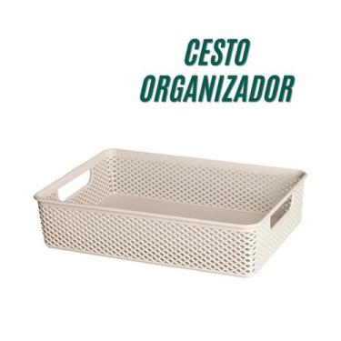 Imagem de Cesto Organizador Multiuso Empilhável Médio Armário Cozinha Retangular